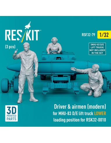 Driver & airmen (modern) (3 pcs) (MHU-83 D/E lift truck LOWER loading position for RSK32-0010) (3D Printed) 