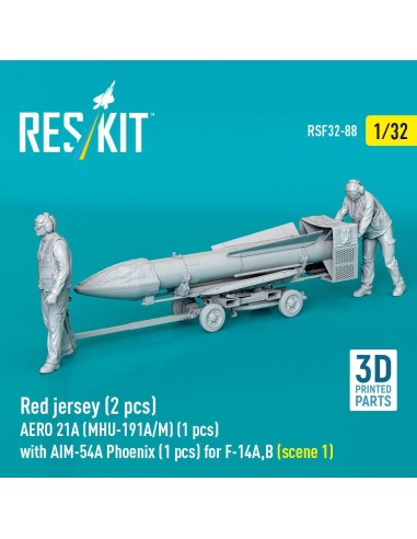 Red jersey (2 pcs) AERO 21A (MHU-191A/M) (1 pcs) with AIM-54A Phoenix (1 pcs) for F-14A,B (scene 1) (3D Printed) 