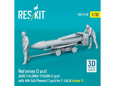 Red jersey (2 pcs) AERO 21A (MHU-191A/M) (1 pcs) with AIM-54A Phoenix (1 pcs) for F-14A,B (scene 1) (3D Printed) 