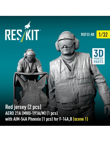Red jersey (2 pcs) AERO 21A (MHU-191A/M) (1 pcs) with AIM-54A Phoenix (1 pcs) for F-14A,B (scene 1) (3D Printed) 