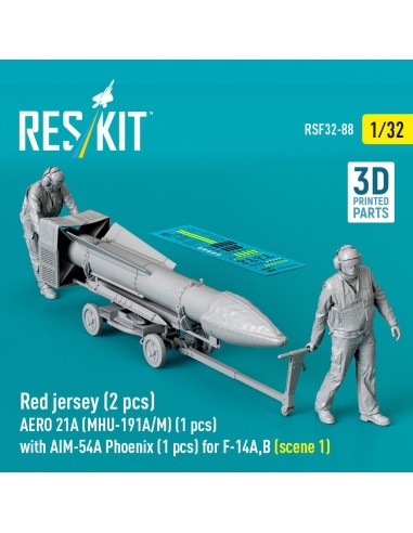 Red jersey (2 pcs) AERO 21A (MHU-191A/M) (1 pcs) with AIM-54A Phoenix (1 pcs) for F-14A,B (scene 1) (3D Printed) 