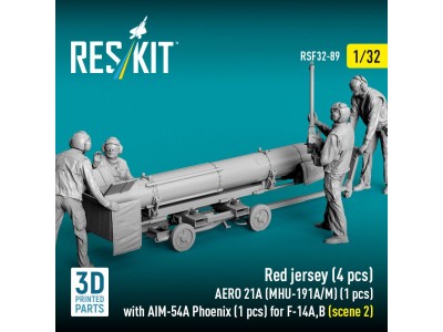 Red jersey (4 pcs) AERO 21A (MHU-191A/M) (1 pcs) with AIM-54A Phoenix (1 pcs) for F-14A,B (scene 2) (3D Printed) 