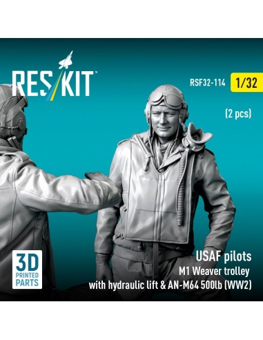 USAF pilots (2 pcs) & M1 Weaver trolley with hydraulic lift & AN-M64 500lb (WW2) (3D Printed) 
