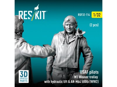 USAF pilots (2 pcs) & M1 Weaver trolley with hydraulic lift & AN-M64 500lb (WW2) (3D Printed) 