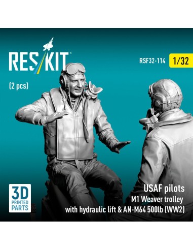 USAF pilots (2 pcs) & M1 Weaver trolley with hydraulic lift & AN-M64 500lb (WW2) (3D Printed) 
