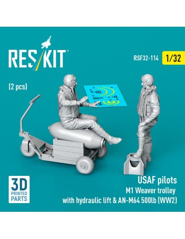 USAF pilots (2 pcs) & M1 Weaver trolley with hydraulic lift & AN-M64 500lb (WW2) (3D Printed) 