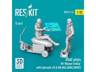 USAF pilots (2 pcs) & M1 Weaver trolley with hydraulic lift & AN-M64 500lb (WW2) (3D Printed) 