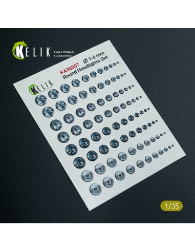 Round Headlights Set 1-6 mm - 3D Decal for models 