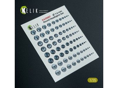 Round Headlights Set 1-6 mm - 3D Decal for models 
