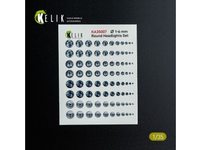 Round Headlights Set 1-6 mm - 3D Decal for models 