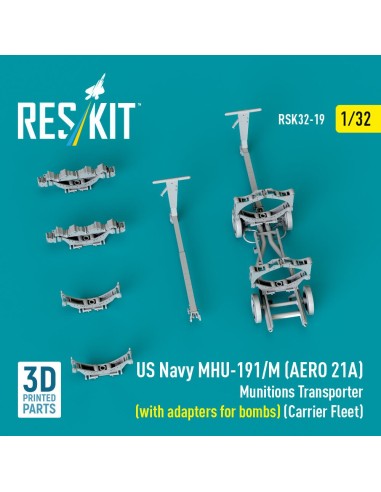 US NAVY MHU-191/M (AERO 21A) Munitions Transporter (with adapters for bombs) (Carrier Fleet) (3D Printed model kit) 