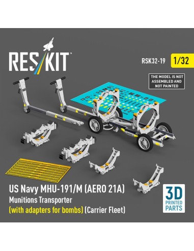 US NAVY MHU-191/M (AERO 21A) Munitions Transporter (with adapters for bombs) (Carrier Fleet) (3D Printed model kit) 
