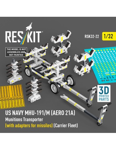 US NAVY MHU-191/M (AERO 21A) Munitions Transporter (with adapters for missiles) (Carrier Fleet) (3D Printed model kit) 