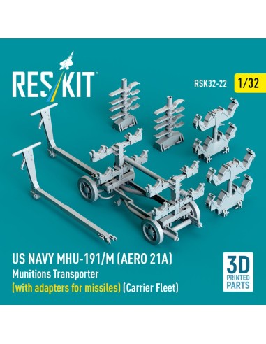 US NAVY MHU-191/M (AERO 21A) Munitions Transporter (with adapters for missiles) (Carrier Fleet) (3D Printed model kit) 