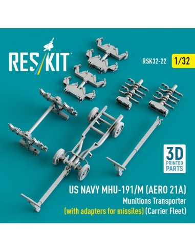 US NAVY MHU-191/M (AERO 21A) Munitions Transporter (with adapters for missiles) (Carrier Fleet) (3D Printed model kit) 