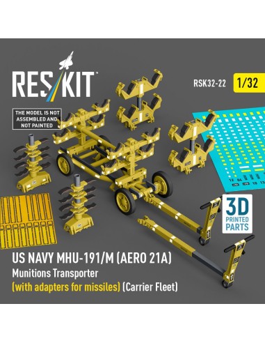 US NAVY MHU-191/M (AERO 21A) Munitions Transporter (with adapters for missiles) (Carrier Fleet) (3D Printed model kit) 