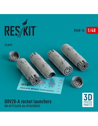 B8V20-? rocket launchers (4 pcs) (Mi-8/17/24/28, Ka-29/32/50/52) (3D Printed) 