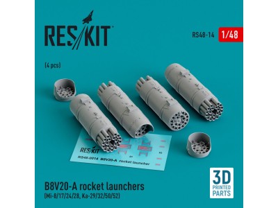 B8V20-? rocket launchers (4 pcs) (Mi-8/17/24/28, Ka-29/32/50/52) (3D Printed) 