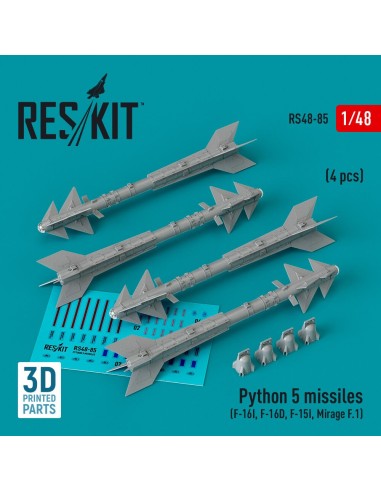 Python 5 missiles (4 pcs) (F-16I, F-16D, F-15I, Mirage F.1) (3D Printed) 