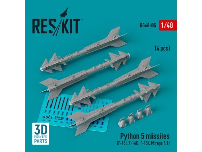 Python 5 missiles (4 pcs) (F-16I, F-16D, F-15I, Mirage F.1) (3D Printed) 