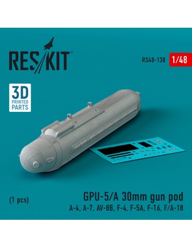 GPU-5/A 30mm gun pod (1 pcs) (A-4, A-7, AV-8B, F-4, F-5A, F-16, F/A-18) (3D Printed) 