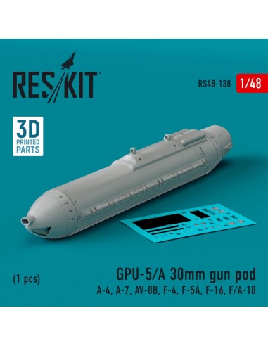 GPU-5/A 30mm gun pod (1 pcs) (A-4, A-7, AV-8B, F-4, F-5A, F-16, F/A-18) (3D Printed) 