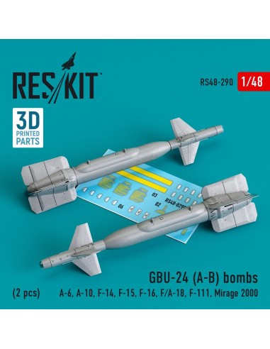 GBU-24 (A-B) bombs (2 pcs) (A-6, A-10, F-14, F-15, F-16, F/A-18, F-111, Mirage 2000) (3D Printed) 