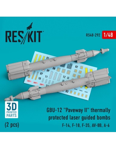 GBU-12 Paveway II thermally protected laser guided bombs (2 pcs) (F-14, F-18, F-35, AV-8B, A-6) (3D Printed) 