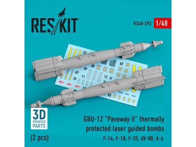 GBU-12 Paveway II thermally protected laser guided bombs (2 pcs) (F-14, F-18, F-35, AV-8B, A-6) (3D Printed) 