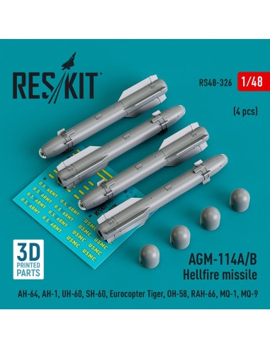 AGM-114A/B Hellfire missiles (4 pcs) (AH-64, AH-1, UH-60, SH-60, Eurocopter Tiger, OH-58, RAH-66, MQ-1, MQ-9) (3D Printed) 