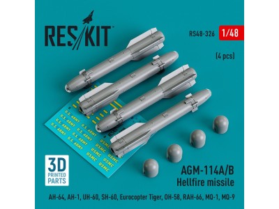 AGM-114A/B Hellfire missiles (4 pcs) (AH-64, AH-1, UH-60, SH-60, Eurocopter Tiger, OH-58, RAH-66, MQ-1, MQ-9) (3D Printed) 