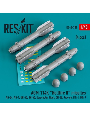 AGM-114K Hellfire II missiles (4 pcs) (AH-64, AH-1, UH-60, SH-60, Eurocopter Tiger, OH-58, RAH-66, MQ-1, MQ-9) (3D Printed) 