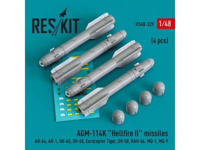 AGM-114K Hellfire II missiles (4 pcs) (AH-64, AH-1, UH-60, SH-60, Eurocopter Tiger, OH-58, RAH-66, MQ-1, MQ-9) (3D Printed) 