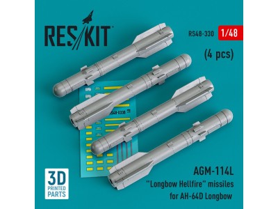 AGM-114L Longbow Hellfire missiles (4 pcs)(AH-64D Longbow) (3D Printed) 