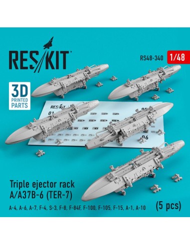 Triple ejector rack A/A37B-6 (TER-7) (5 pcs) (A-4, A-6, A-7, F-4, S-3, F-8, F-84F, F-100, F-105, F-15, A-1, A-10) (3D Printed) 