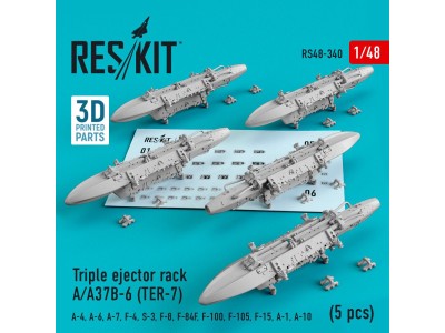 Triple ejector rack A/A37B-6 (TER-7) (5 pcs) (A-4, A-6, A-7, F-4, S-3, F-8, F-84F, F-100, F-105, F-15, A-1, A-10) (3D Printed) 