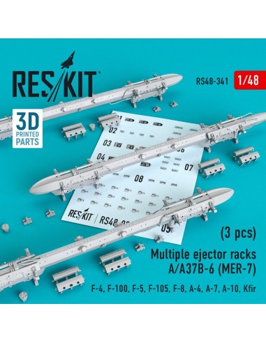 Multiple ejector racks A/A37B-6 (MER-7) (3 pcs) (F-4, F-100, F-5, F-105, F-8, A-4, A-7, A-10, Kfir) (3D Printed) 