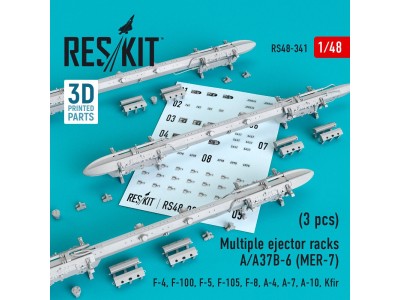 Multiple ejector racks A/A37B-6 (MER-7) (3 pcs) (F-4, F-100, F-5, F-105, F-8, A-4, A-7, A-10, Kfir) (3D Printed) 