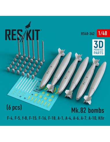 Mk.82 bombs (6 pcs) (F-4, F-5, F-8, F-15, F-16, F-18, A-1, A-4, A-6, A-7, A-10, Kfir) (3D Printed) 