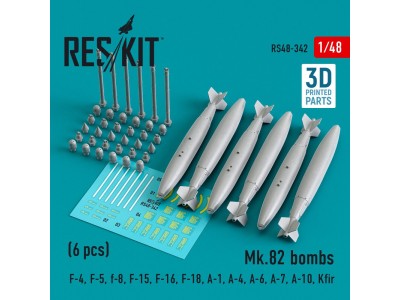 Mk.82 bombs (6 pcs) (F-4, F-5, F-8, F-15, F-16, F-18, A-1, A-4, A-6, A-7, A-10, Kfir) (3D Printed) 
