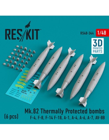 Mk.82 thermally protected bombs (6 pcs) (F-4, F-8, F-14 F-18, A-1, A-4, A-6, A-7, AV-8B) (3D Printed) 