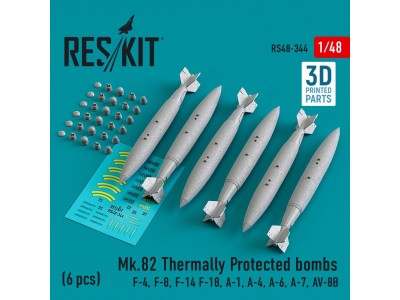 Mk.82 thermally protected bombs (6 pcs) (F-4, F-8, F-14 F-18, A-1, A-4, A-6, A-7, AV-8B) (3D Printed) 
