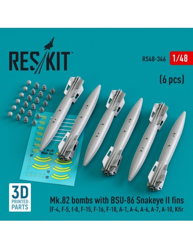 Mk.82 bombs with BSU-86 Snakeye II fins (6 pcs) (F-4, F-5, F-8, F-15, F-16, F-18, A-1, A-4, A-6, A-7, A-10, Kfir) (3D Printed) 