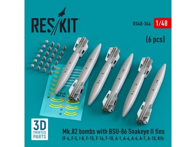 Mk.82 bombs with BSU-86 Snakeye II fins (6 pcs) (F-4, F-5, F-8, F-15, F-16, F-18, A-1, A-4, A-6, A-7, A-10, Kfir) (3D Printed) 