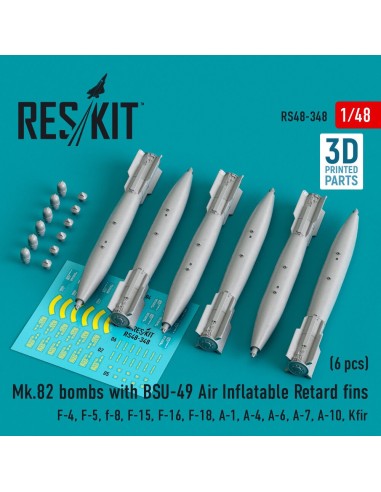 Mk.82 bombs with BSU-49 air inflatable retard fins (6 pcs) (F-4, F-5, F-8, F-15, F-16, F-18, A-1, A-4, A-6, A-7, A-10, Kfir) (3D