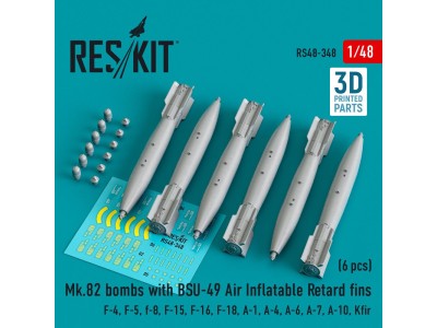 Mk.82 bombs with BSU-49 air inflatable retard fins (6 pcs) (F-4, F-5, F-8, F-15, F-16, F-18, A-1, A-4, A-6, A-7, A-10, Kfir) (3D