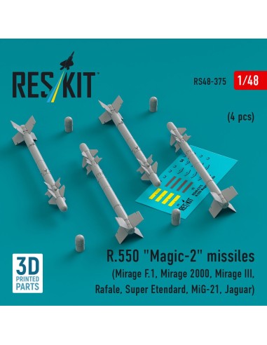 R.550 Magic-2 missiles (4 pcs) (Mirage F.1, Mirage 2000, Mirage III, Rafale, Super Etendard, MiG-21, Jaguar) (3D Printed) 