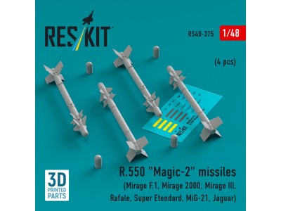 R.550 Magic-2 missiles (4 pcs) (Mirage F.1, Mirage 2000, Mirage III, Rafale, Super Etendard, MiG-21, Jaguar) (3D Printed) 