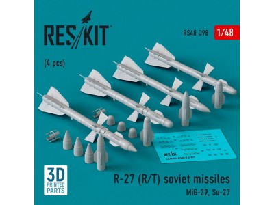 R-27 (R/T) missiles (4 pcs) (MiG-29, Su-27) (3D Printed) 