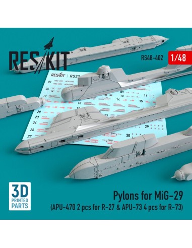 Pylons for MiG-29 (APU-470 2 pcs for R-27 & APU-73 4 pcs for R-73) (3D Printed) 
